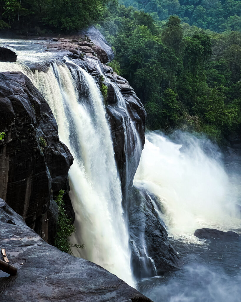 Closeup view of athirappilly waterfalls.
